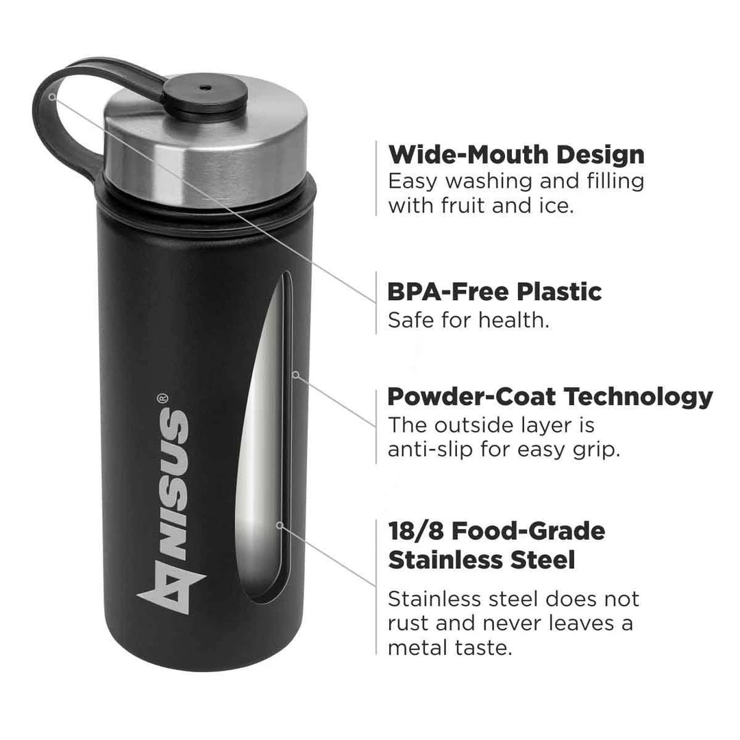 NISUS Insulated Sports Water Bottle | 18 Oz | Stainless Steel | 3 Lid Types | CLEARANCE 24 NISUS Insulated Sports Water Bottle | 18 Oz | Stainless Steel | 3 Lid Types | CLEARANCE