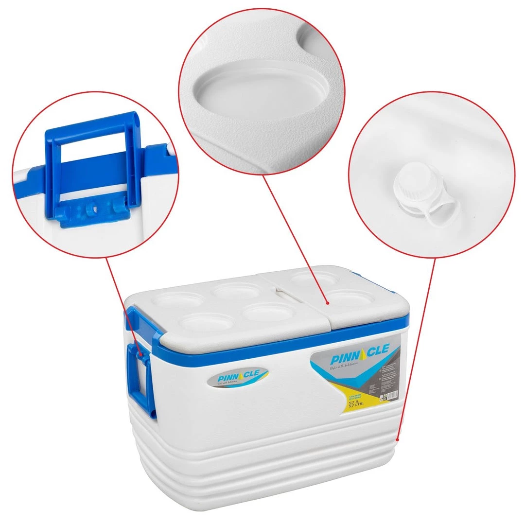 PINNACLE Voyager Large Outdoor Ice Chest | Side Handle | Drain Plug | Six Lid Cup Holders | 60 Qt | CLEARANCE 6 PINNACLE Voyager Large Outdoor Ice Chest | Side Handle | Drain Plug | Six Lid Cup Holders | 60 Qt | CLEARANCE