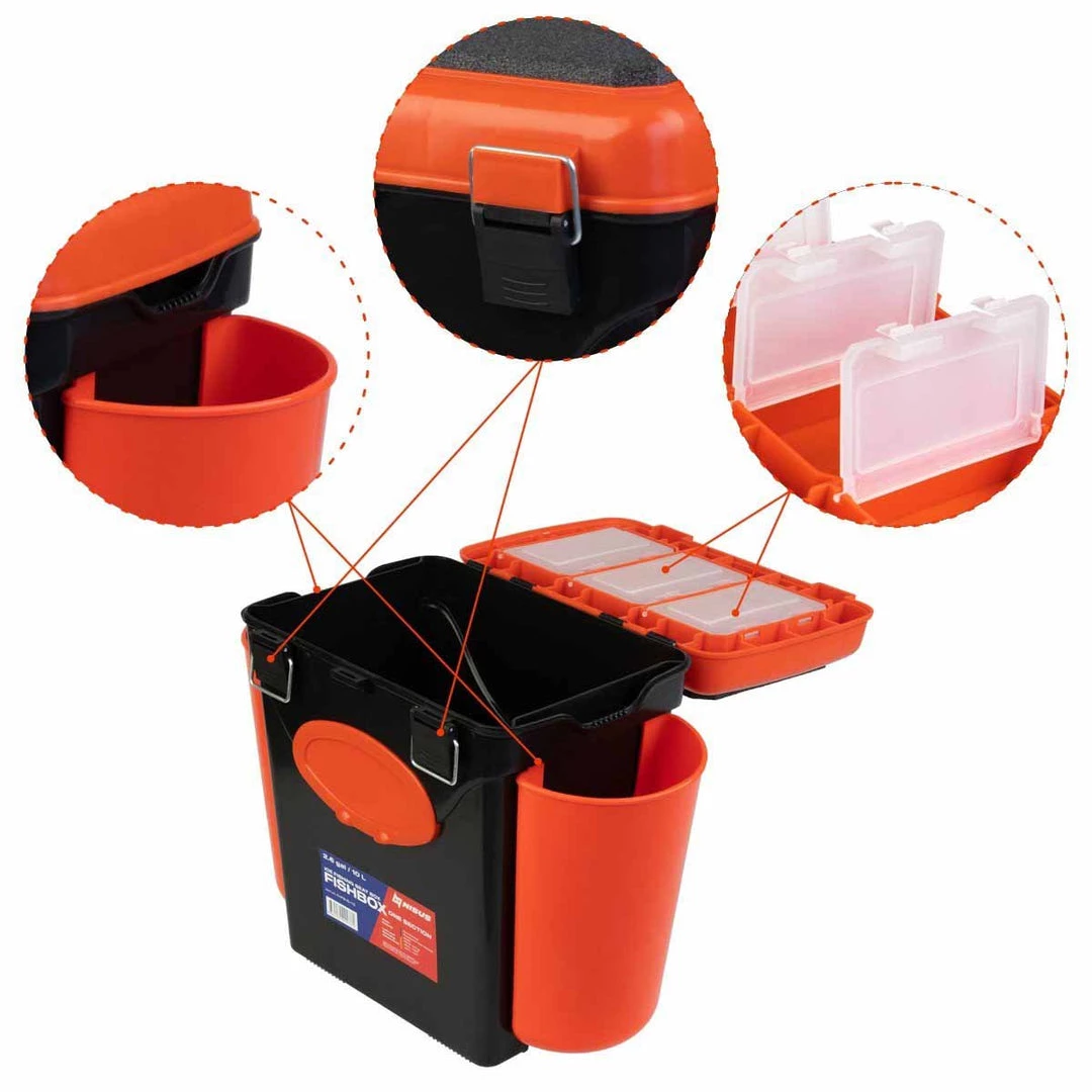 NISUS FishBox 10 Liter SeatBox For Ice Fishing Tackle And Gear Ice Fish Boxes & Bait Bucket 6 NISUS FishBox 10 Liter SeatBox For Ice Fishing Tackle And Gear Ice Fish Boxes & Bait Bucket
