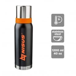 NISUS Big Insulated Water Flask With Airtight Lid, Black, 40 Oz