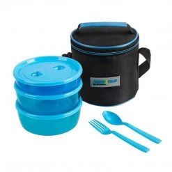 PINNACLE Pride Set Of 3 Blue Plastic Thermal Lunch Containers | Insulated Bag | Fork & Spoon | CLEARANCE
