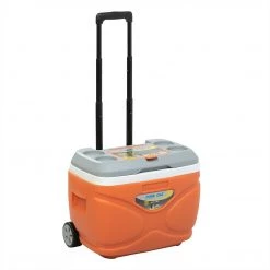 PINNACLE Prudence Wheeling Ice Chest With Retractable Handle, 31 Qt, Orange