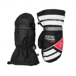 NISUS Apparel Professional Winter Waterproof Breathable Mittens For Ice Fishing, Black/White/Red, XL