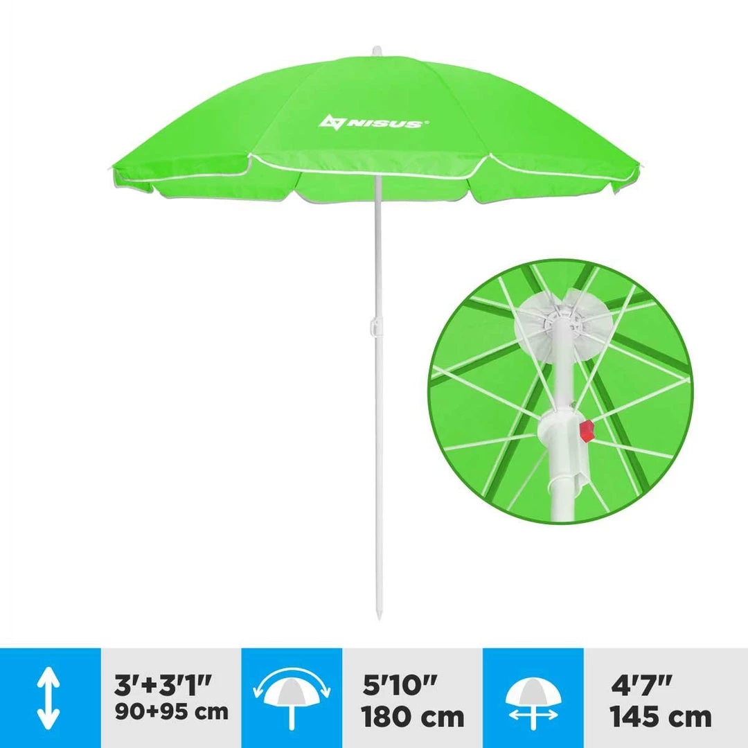 NISUS 5, 6 Ft Green Folding Tilting Beach Umbrella With Carry Bag Beach Umbrellas 4 NISUS 5, 6 Ft Green Folding Tilting Beach Umbrella With Carry Bag Beach Umbrellas