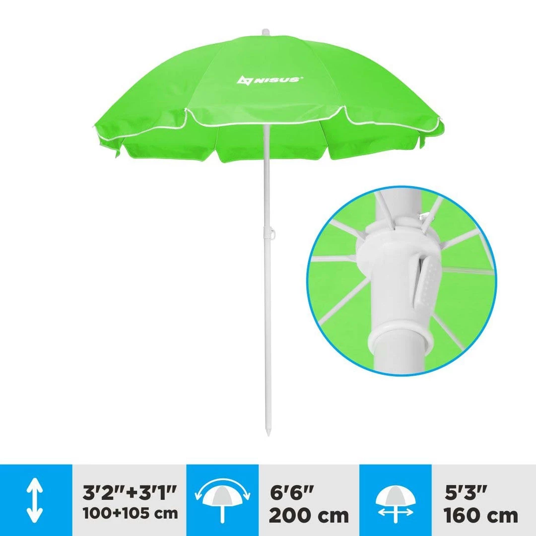 NISUS 5, 6 Ft Green Folding Tilting Beach Umbrella With Carry Bag Beach Umbrellas 5 NISUS 5, 6 Ft Green Folding Tilting Beach Umbrella With Carry Bag Beach Umbrellas