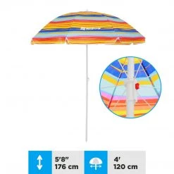 NISUS 4 Ft Bright Folding Beach Umbrella With Sand Anchor, UV 50+ Sunshade