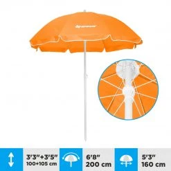 NISUS Beach Umbrellas 5 Ft Orange Tilting Portable Beach Umbrella With Carry Bag