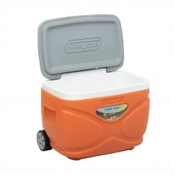 PINNACLE Prudence Wheeling Ice Chest With Retractable Handle, 31 Qt, Orange