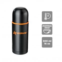 NISUS Small Stainless Steel Vacuum Flask With 2 Lid Cups, 16 Oz, Black
