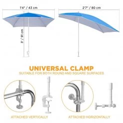 NISUS Strong Clip-On Adjustable Beach Umbrella UPF 50+
