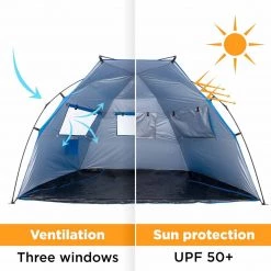 NISUS Large Easy Up Beach Tent For 4 Person Sun Shade Shelter UPF 50+