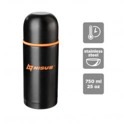 NISUS Water Flasks Portable Stainless Steel Vacuum Flask With 2 Lid Cups, 25 Oz, Black
