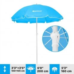 NISUS 5 Ft Sky Blue Folding Tilting Beach Umbrella With Carry Bag