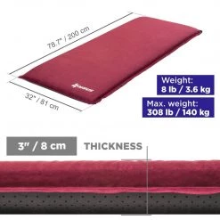 NISUS 3-inch Extra Thick XL Size Self Inflating Camping Pad, Dark Red