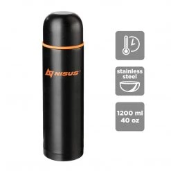 NISUS Big Stainless Steel Vacuum Flask With 2 Lid Cups, 40 Oz, Black