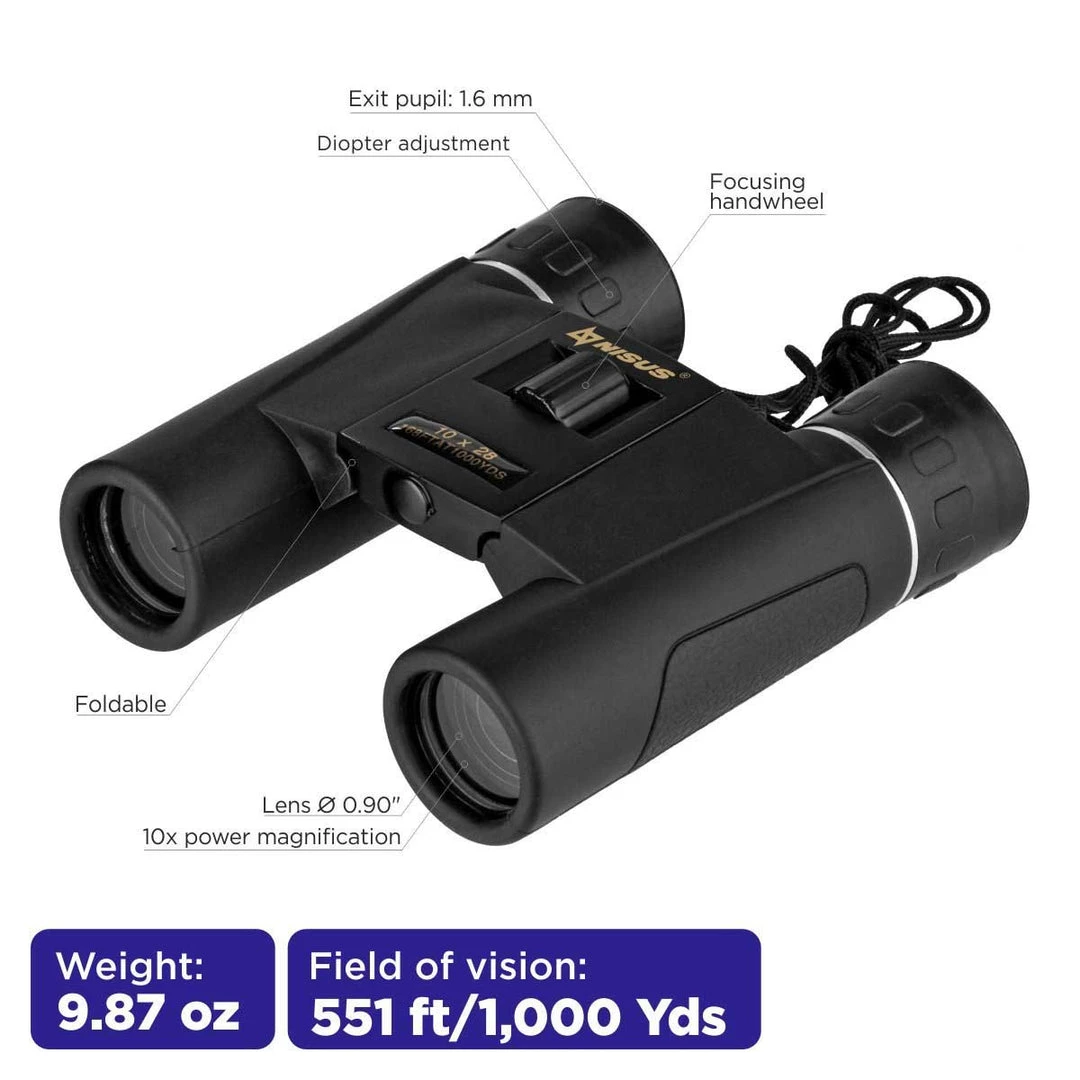 NISUS Binoculars 10x28 Power Adjustable Compact Field Binocular 4 NISUS Binoculars 10x28 Power Adjustable Compact Field Binocular