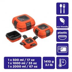 PINNACLE Paloma Set Of 3 Orange Plastic Lunch Containers | Thermal Food Storage Boxes | CLEARANCE Camp Cookware