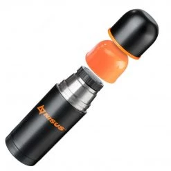 NISUS Small Stainless Steel Vacuum Flask With 2 Lid Cups, 16 Oz, Black