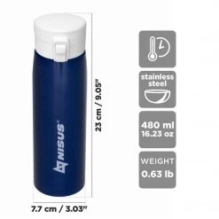 NISUS Push Button Lid Water Bottle, Stainless Steel, 16 Oz Water Bottles 12 NISUS Push Button Lid Water Bottle, Stainless Steel, 16 Oz Water Bottles