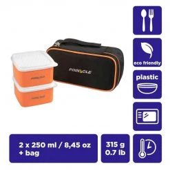 PINNACLE Polaris Set Of 2 Plastic Lunch Boxes | 8.5 Oz | Insulated Bag | Food Storage Containers, Orange | CLEARANCE