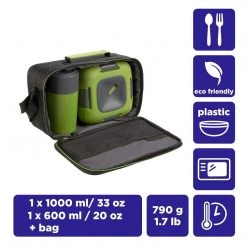 PINNACLE Paloma Green Set Of Plastic Lunch Box With 20 Oz Bottle | Insulated Bag | CLEARANCE