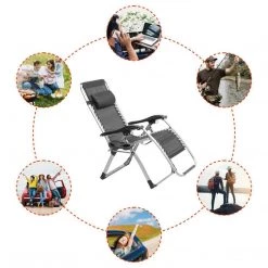 HELIOS Camp Chairs Zero Gravity Folding Lounge Armchair With Padded Pillow And Side Table, Set Of 2