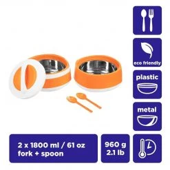 PINNACLE Camp Cookware Phoenix 2 Orange Stackable Plastic Lunch Boxes | 61 Oz | Stainless Steel Insulation | CLEARANCE