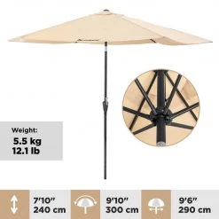 NISUS Beach Umbrellas Patio Garden Large Folding Tilting Umbrella, Beige