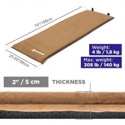 NISUS 2-inch Lightweight Self Inflating Camping Sleeping Pad, Beige Sleeping Pads & Hammocks