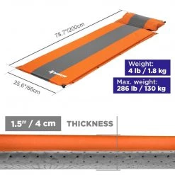 NISUS Sleeping Pads & Hammocks 1.5-inch Lightweight Self Inflating Sleeping Pad With Pillow, Orange