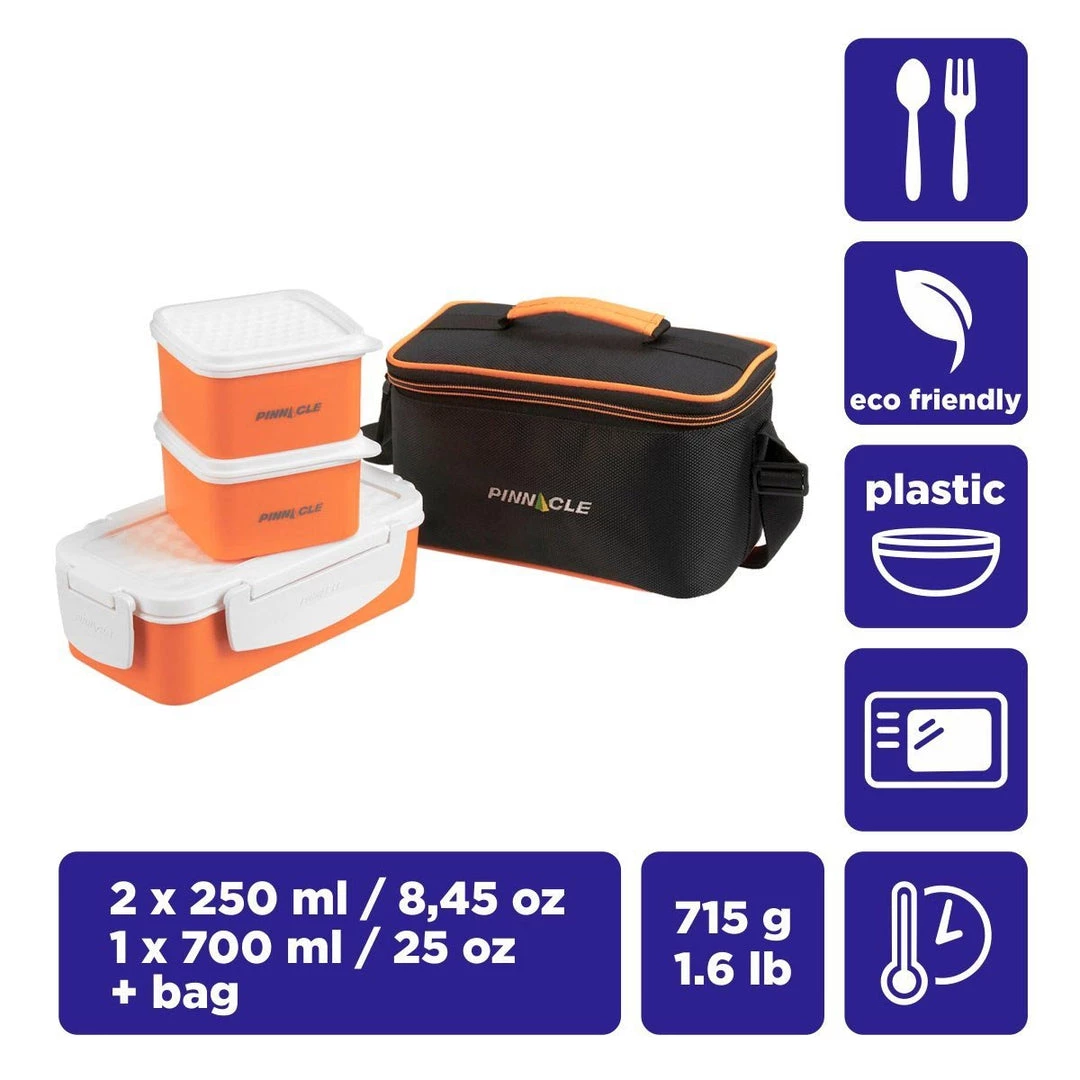 PINNACLE Camp Cookware Pyramid Set Of 3 Orange Plastic Lunch Containers | Insulated Bag | Food Storage Boxes - CLEARANCE 6 PINNACLE Camp Cookware Pyramid Set Of 3 Orange Plastic Lunch Containers | Insulated Bag | Food Storage Boxes - CLEARANCE