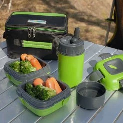 PINNACLE Paloma Set Of Two Green Plastic Lunch Boxes | 20 Oz Bottle | Insulated Bag | CLEARANCE Camp Cookware