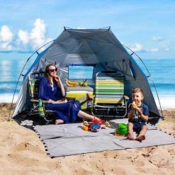 NISUS Large Easy Up Beach Tent For 4 Person Sun Shade Shelter UPF 50+