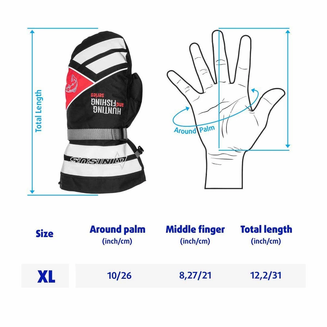NISUS Apparel Professional Winter Waterproof Breathable Mittens For Ice Fishing, Black/White/Red, XL 11 NISUS Apparel Professional Winter Waterproof Breathable Mittens For Ice Fishing, Black/White/Red, XL