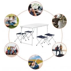NISUS Folding Outdoor Camping Table | Lightweight Aluminum | Adjustable Height | Four Stools Included | 4 FT Length | CLEARANCE